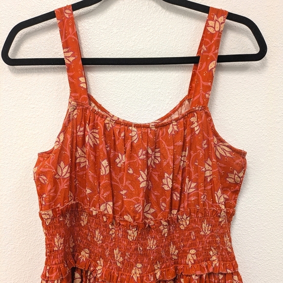 Sundance Artful Ari Midi Cotton Dress sz S Coral Floral Orange Swiss Dot Beach - Picture 3 of 7